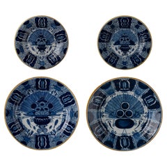 Delft Plates and Dishes Hand-Painted with "Peacock" Pattern 1750-1800