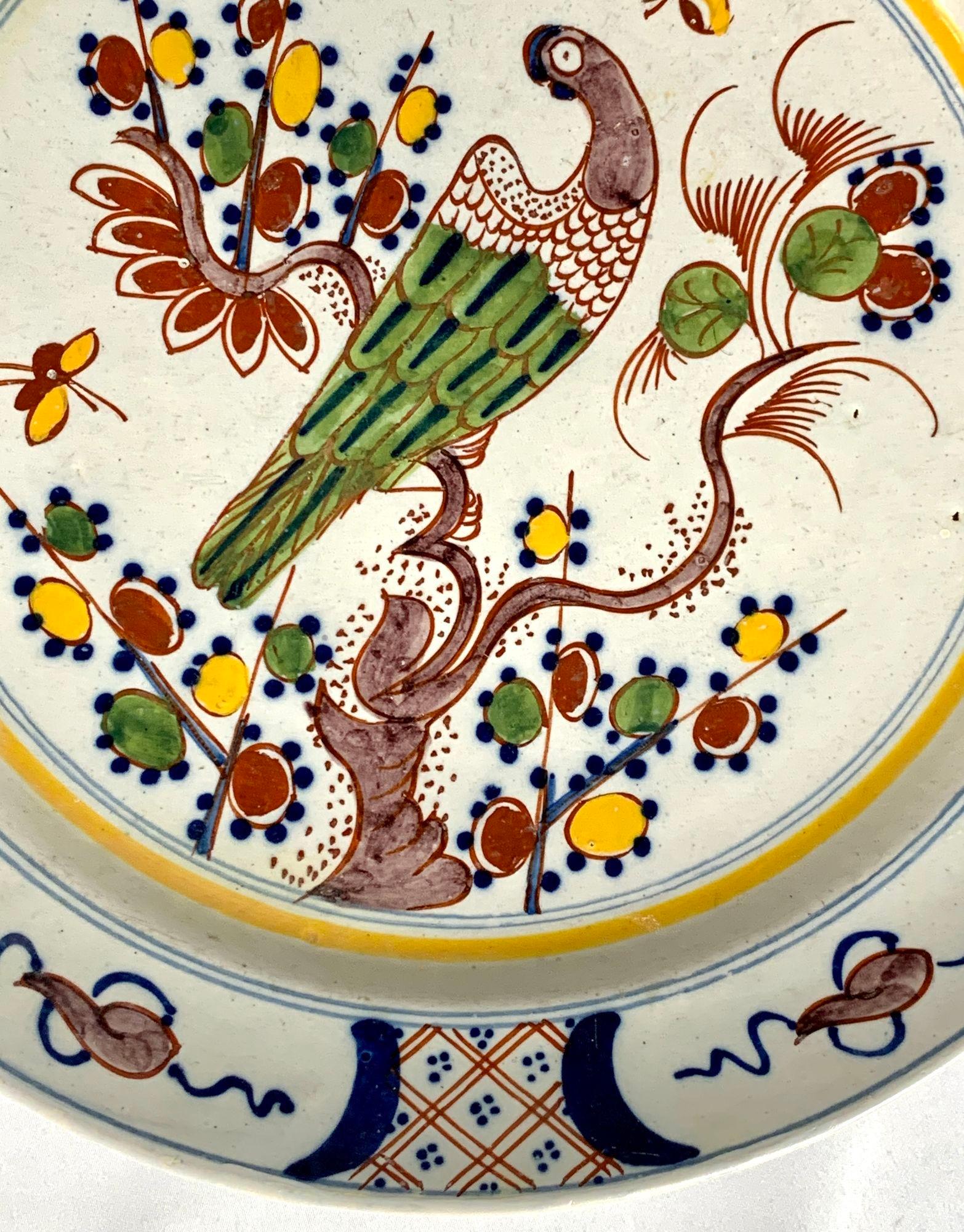 Dutch Delft Polychrome Charger Hand Painted 18th Century Netherlands Circa 1780 For Sale