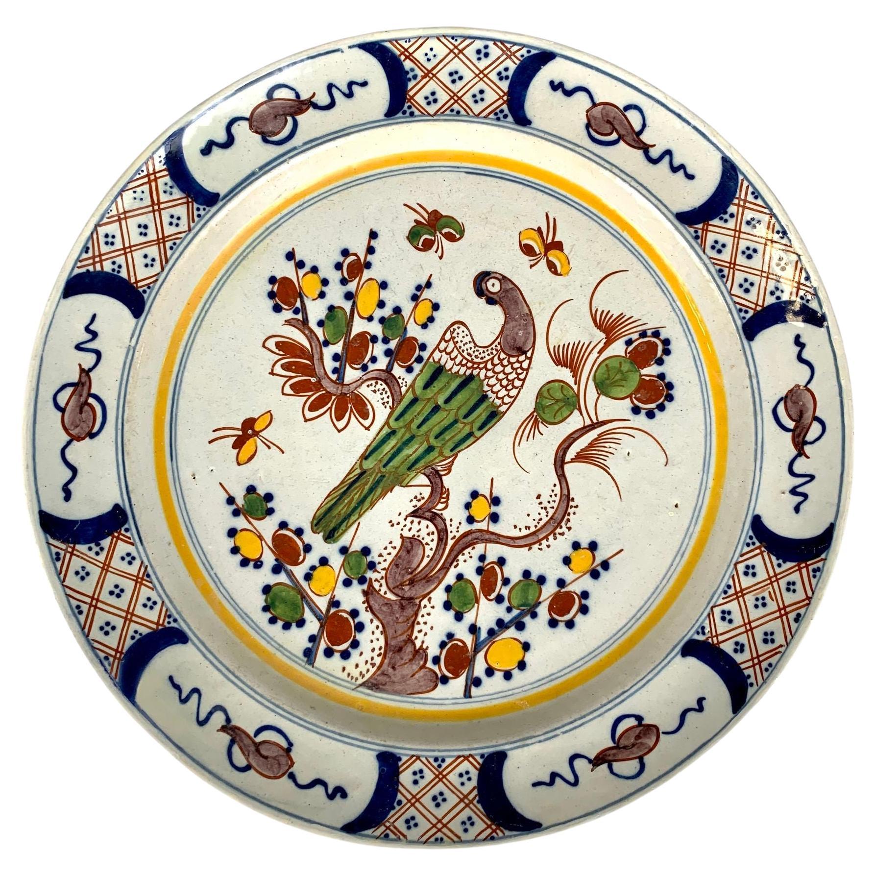 Delft Polychrome Charger Hand Painted 18th Century Netherlands Circa 1780 For Sale