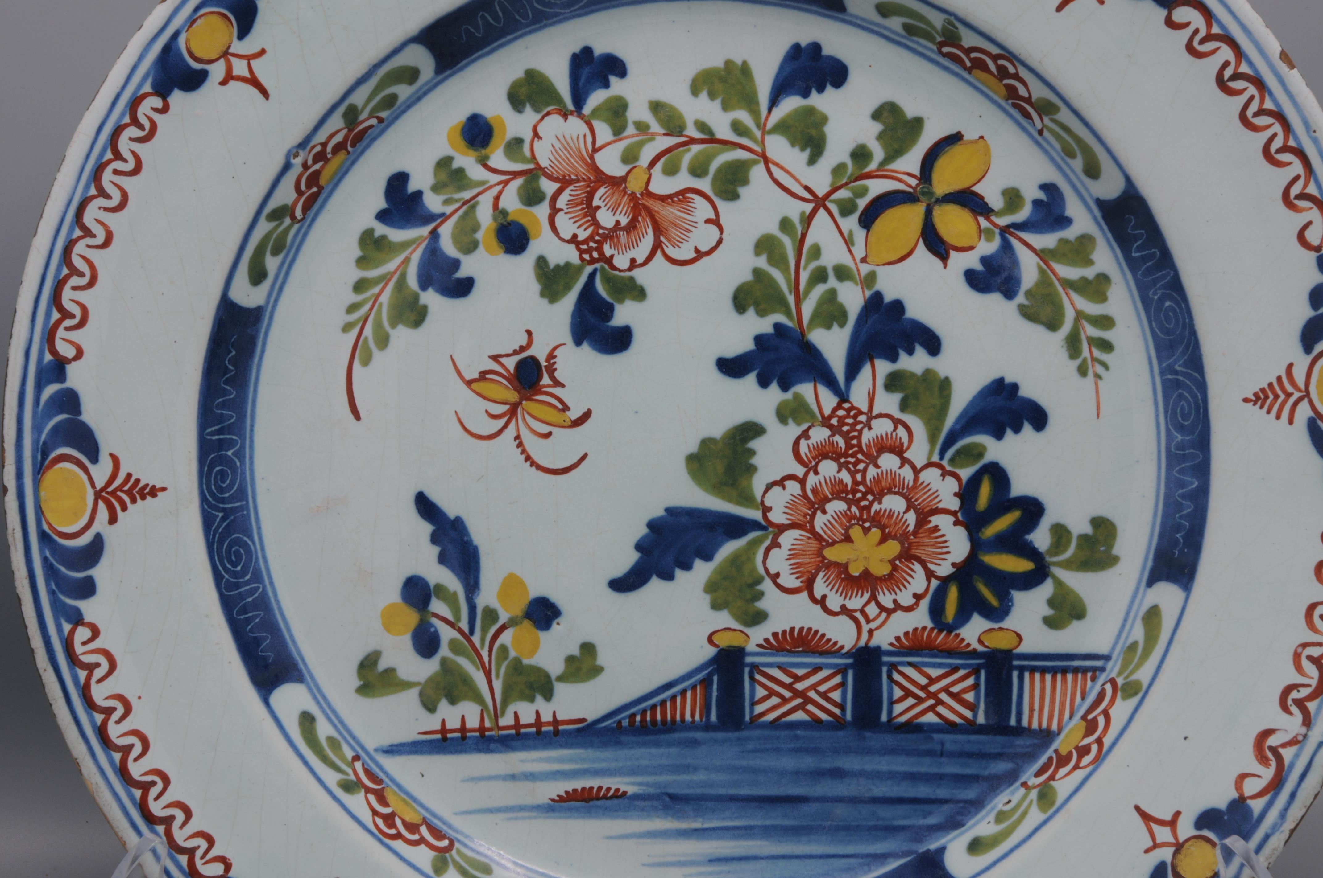 Dutch Delft - Polychrome Chinoiserie Charger For Sale