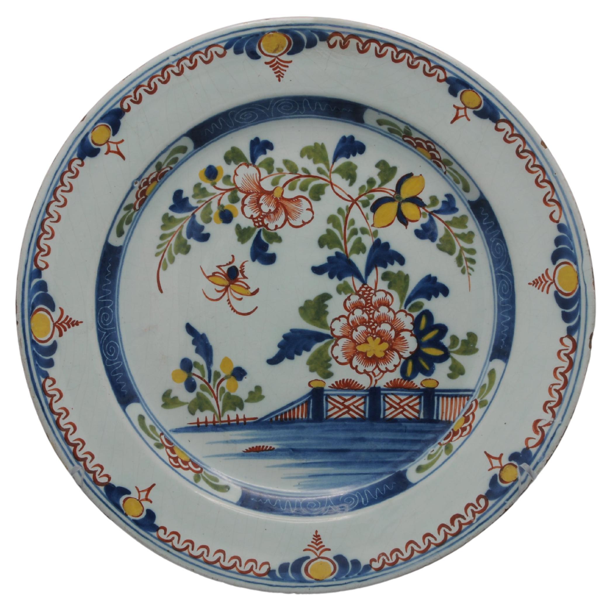 Delft - Polychrome Chinoiserie Charger For Sale