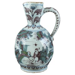 Antique Delft, polychrome chinoiserie wine jug with a turned body circa 1680 