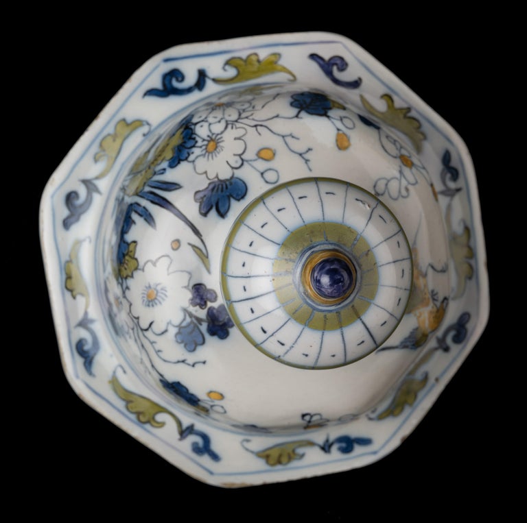 Delft Polychrome Covered Jar with Peacock and Dragon in Landscape, 1690 ...