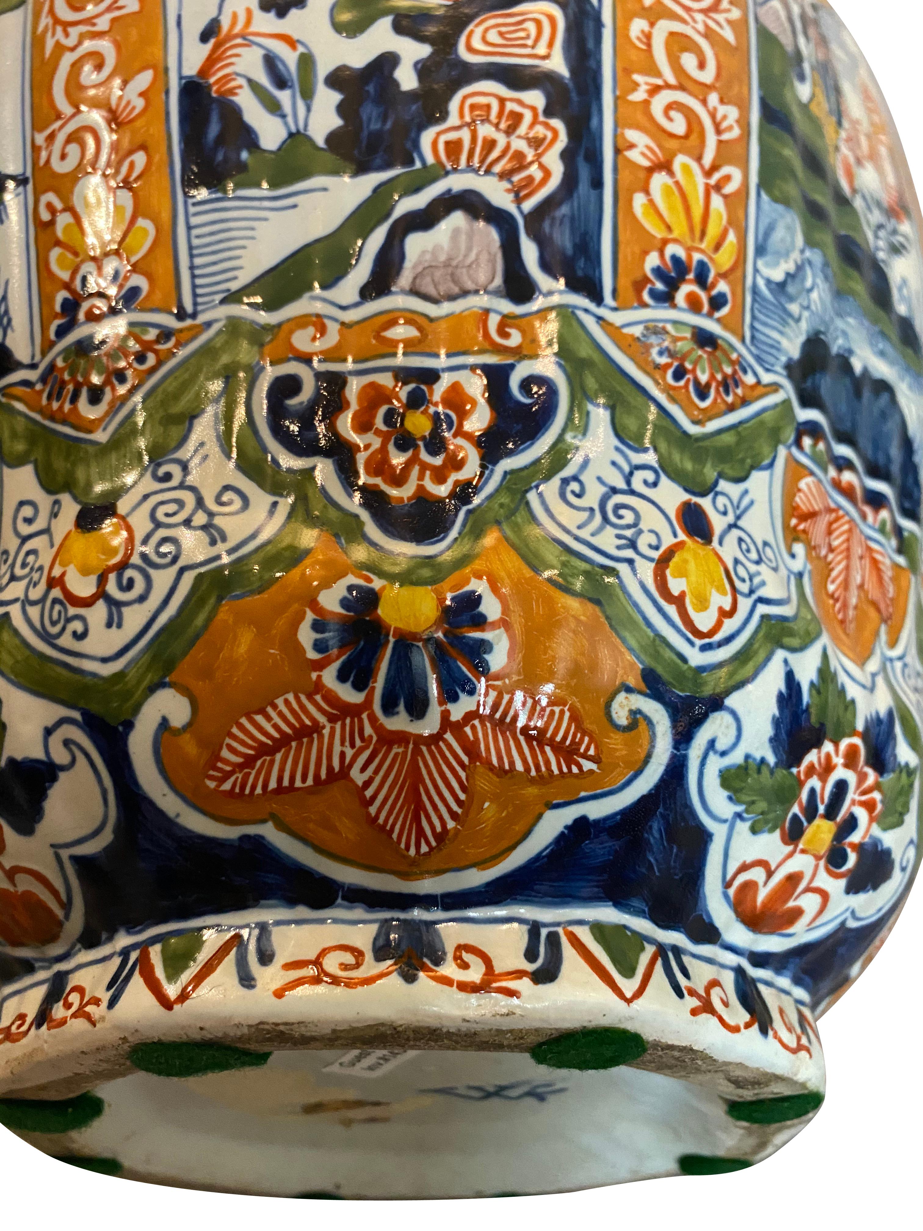 Delft Polychrome Decorated Melon Form Covered Vase For Sale 7