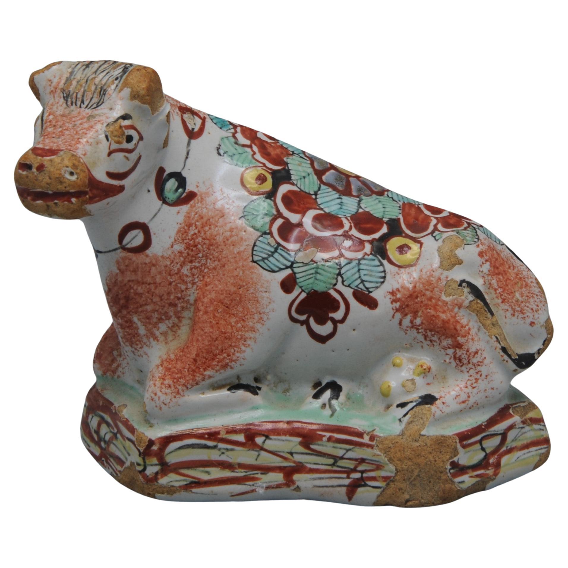 Delft - Polychrome Delft Figurine of a Cow decorated in 'Petit Feu' technique