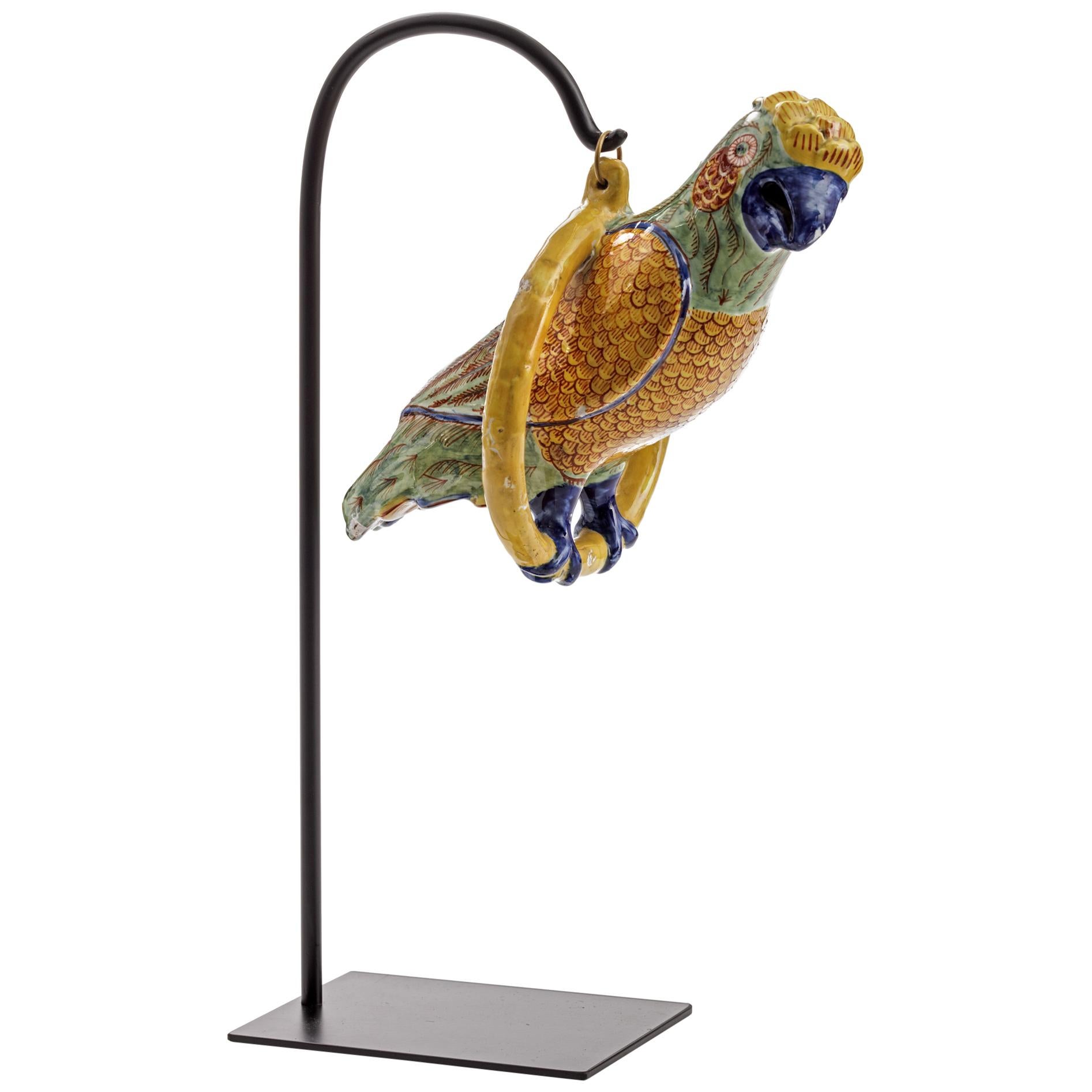 Delft Polychrome Enameled Earthenware Parrot, 18th-19th Century For Sale