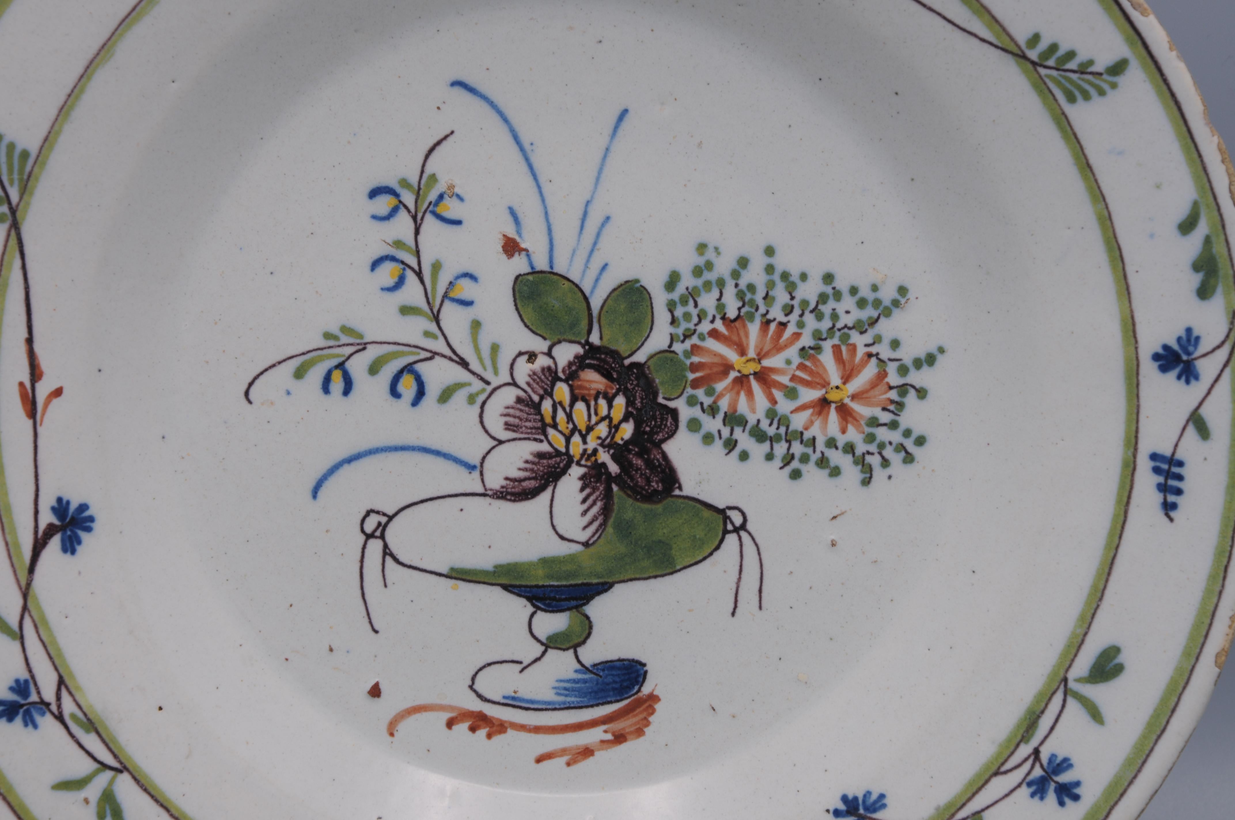 Dutch Delft polychrome Louis XVI neoclassical cornflowers plate - late 18th century