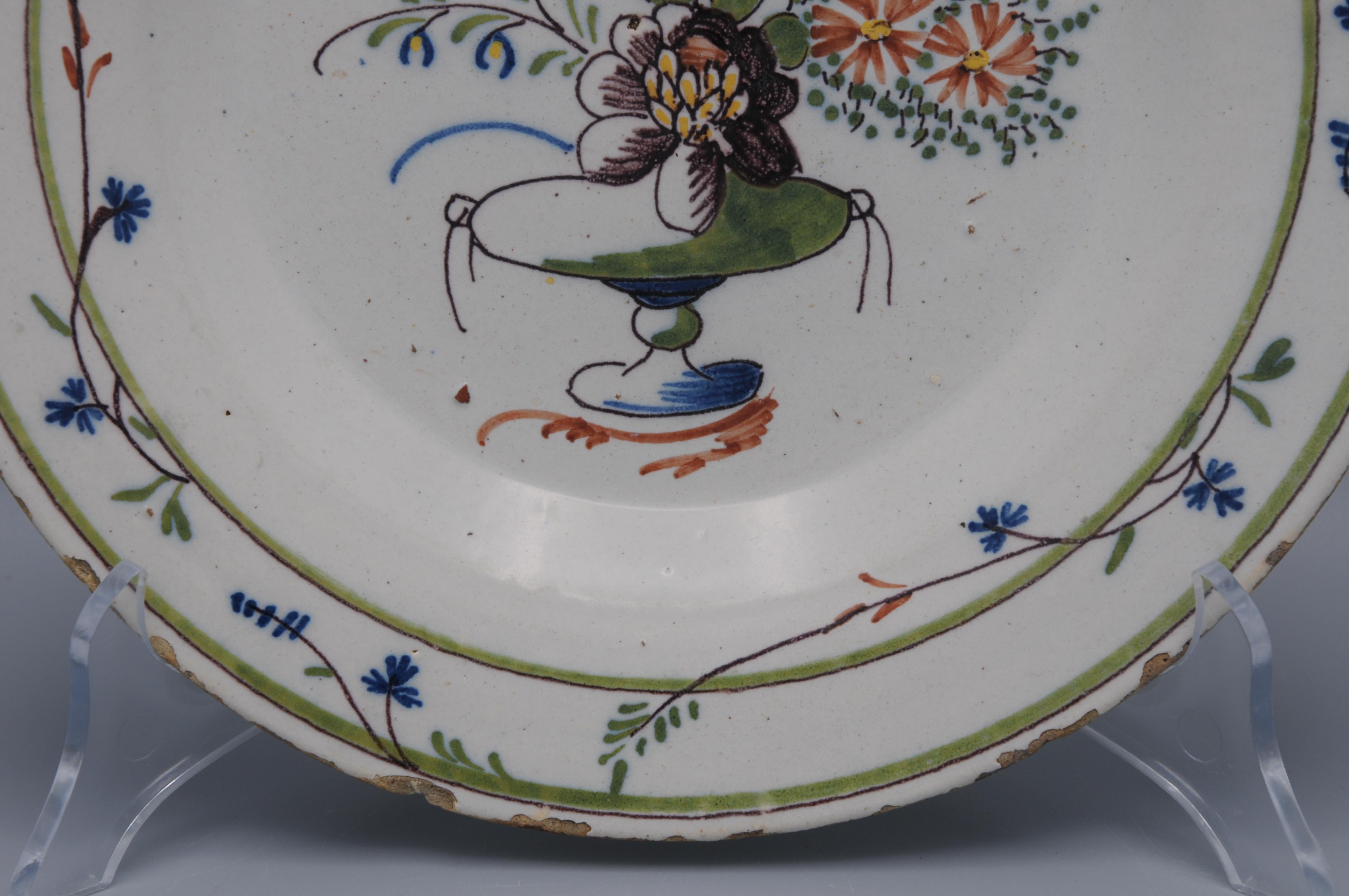 18th Century Delft polychrome Louis XVI neoclassical cornflowers plate - late 18th century