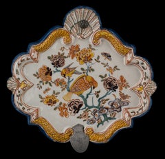 Delft Polychrome plaque with floral chinoiserie decor and birds 1740-1760