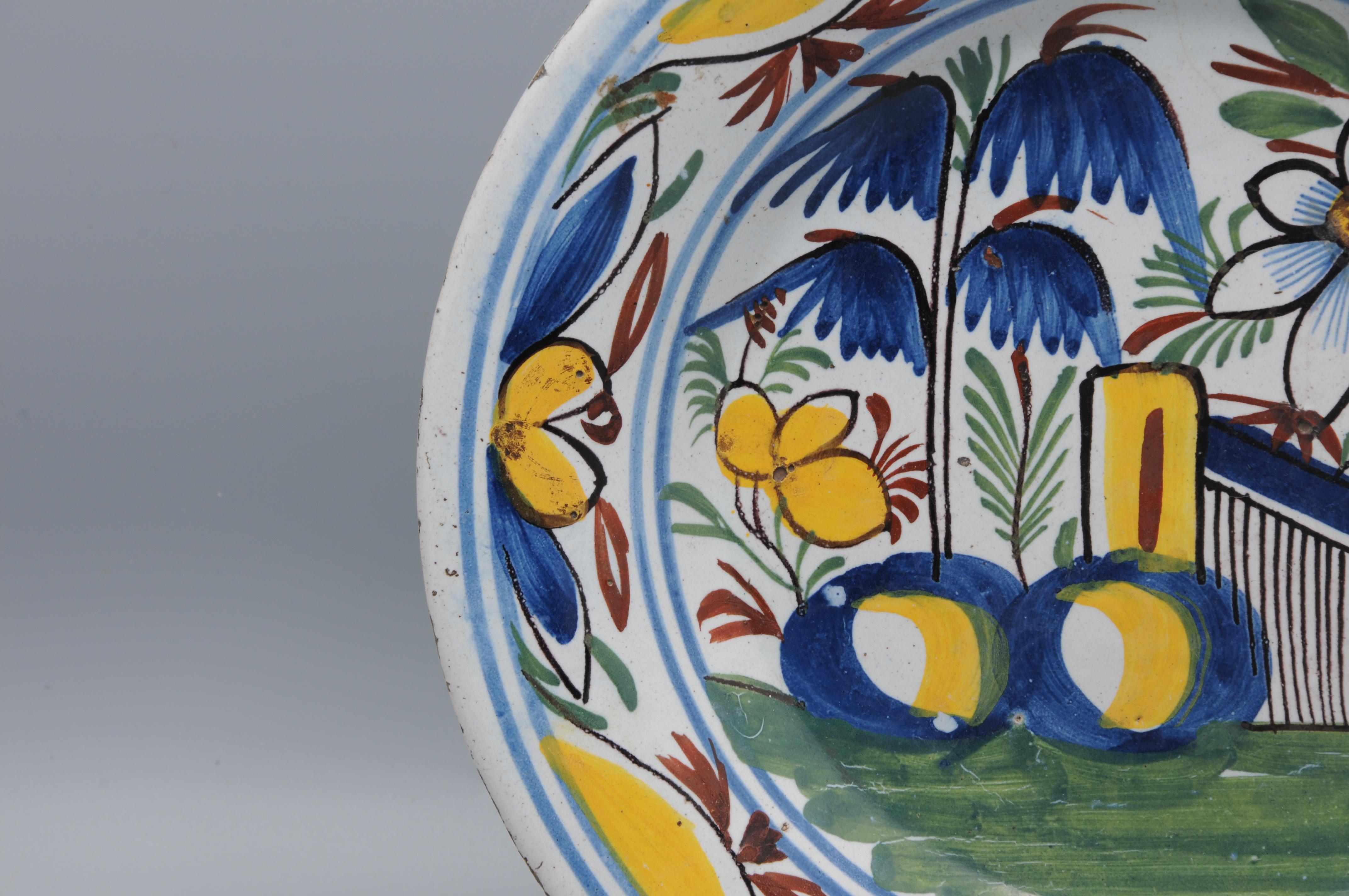 Vernissé Delft polychrome plate 'boerendelfts' - early 19th century en vente