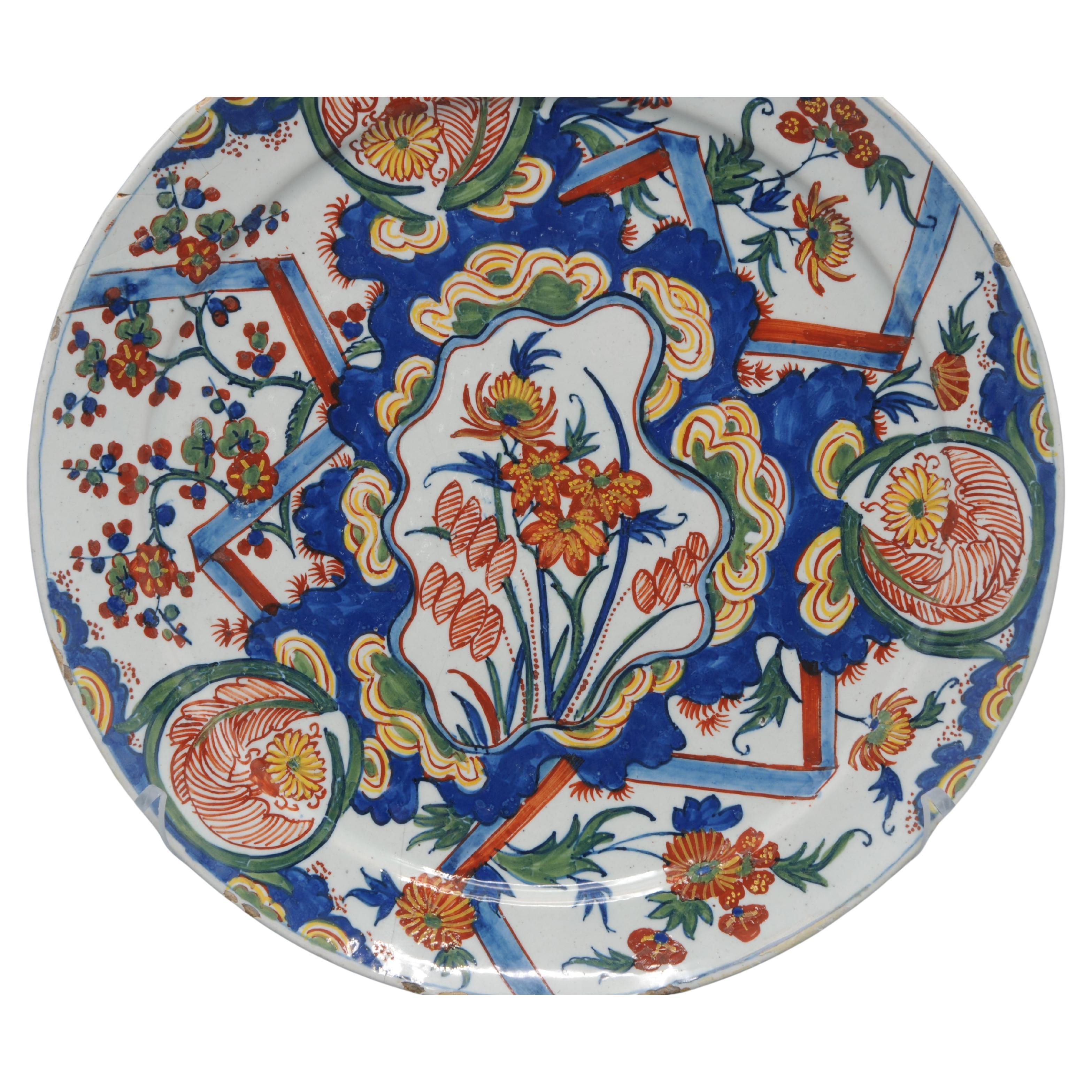 Delft polychrome plate 
lightning decor
 - first half 18th century en vente