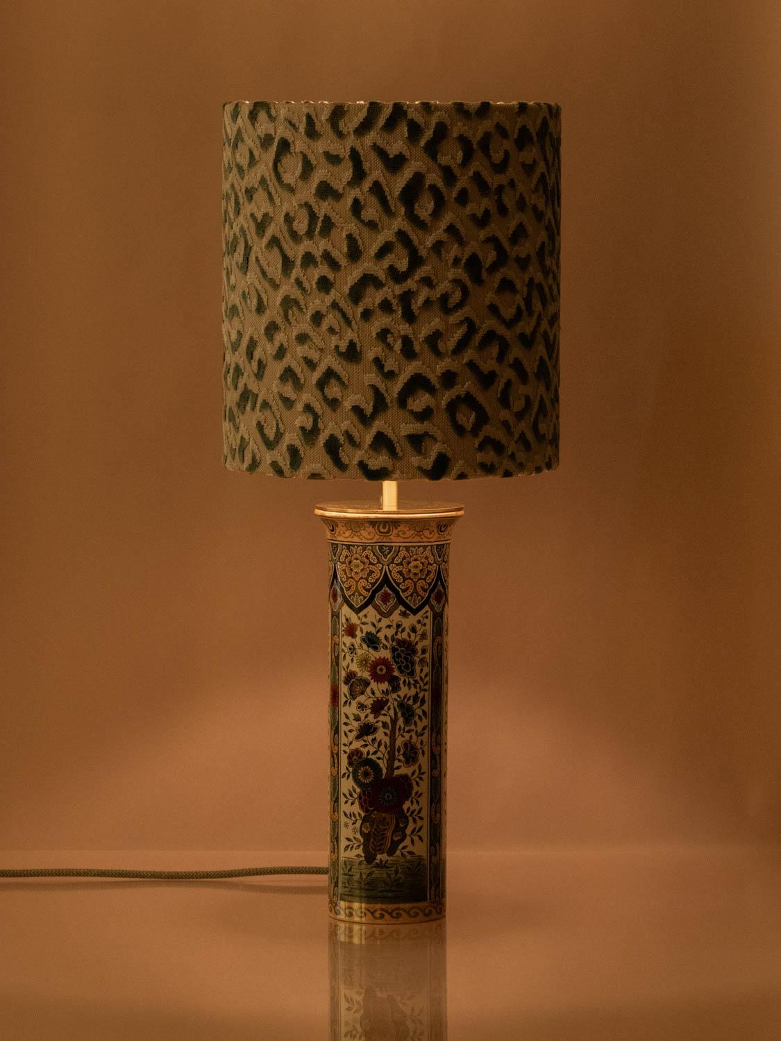 Delft Polychrome Table Lamps, De Sphinx/Petrus Regout, New Leopard Print Shades 7