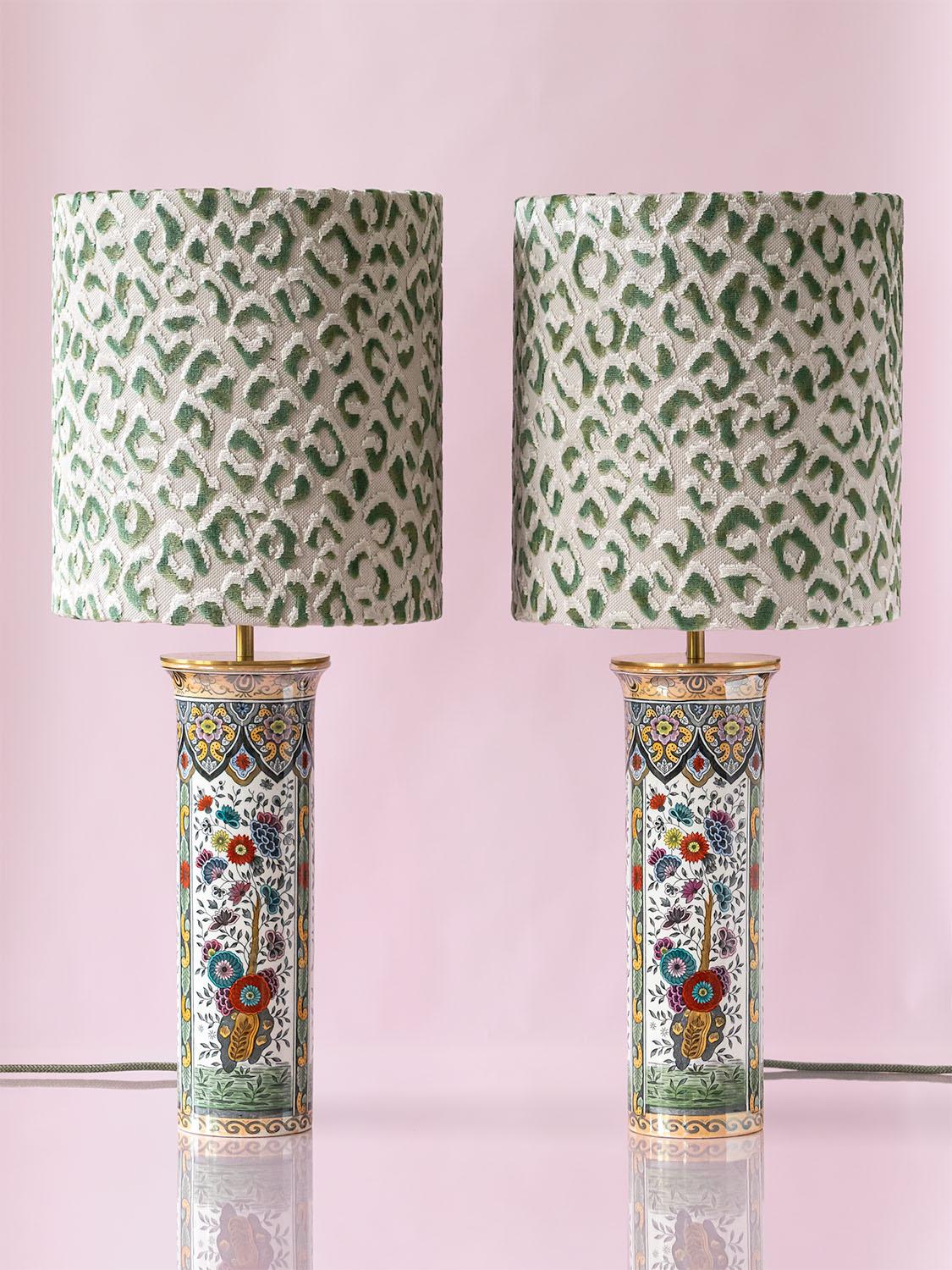 Meticulously handcrafted by Amitābha Studio in Amsterdam, meet the Omas, a pair of one-of-a-kind table lamps made from vintage vases by De Sphinx (formerly Petrus Regout) in Maastricht, the Netherlands. The Omas lamps feature new lampshades custom