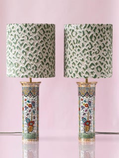 Delft Polychrome Table Lamps, De Sphinx/Petrus Regout, New Leopard Print Shades