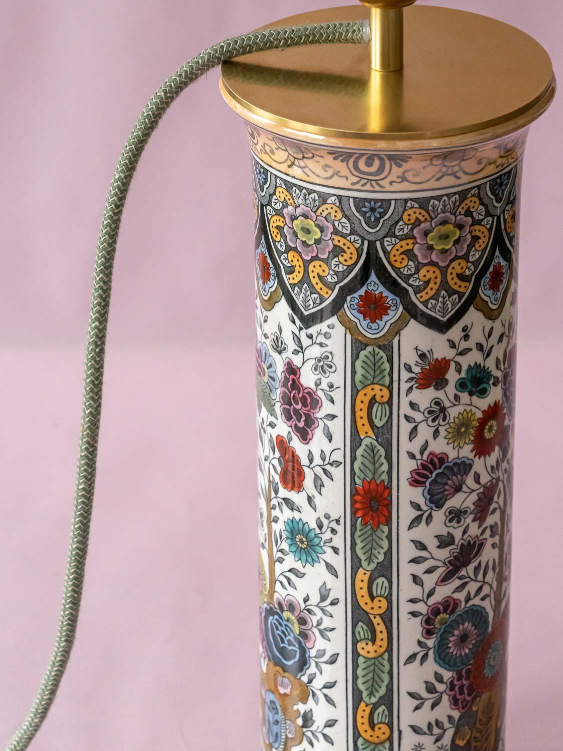 Hand-Crafted Delft Polychrome Table Lamps, De Sphinx/Petrus Regout, New Leopard Print Shades