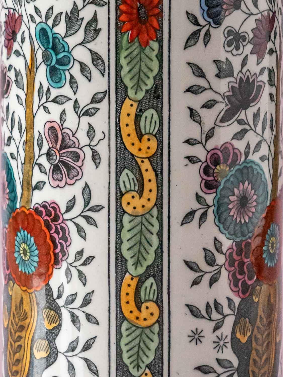 Brass Delft Polychrome Table Lamps, De Sphinx/Petrus Regout, New Leopard Print Shades