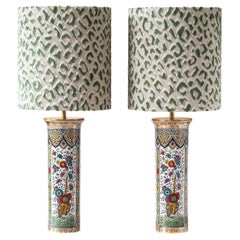Lampes de table polychromes de Delft, De Sphinx/Petrus Regout, nouveaux abat-jour imprimé léopard