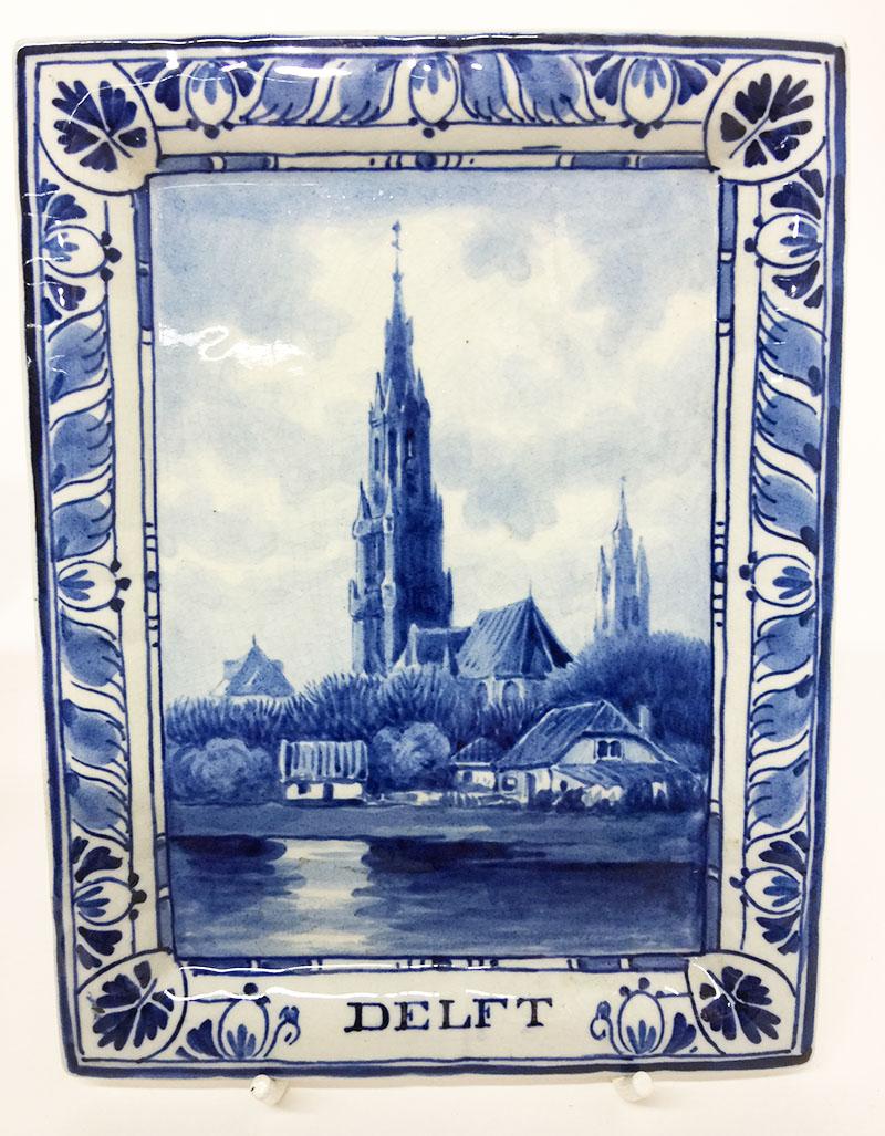 Hand-Painted Delft Porceleyne Fles Small Wall Plates, the Hague and Delft, 1894 and 1912 For Sale