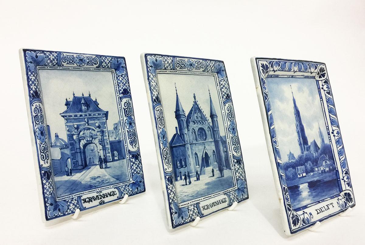 Delft Porceleyne Fles Small Wall Plates, the Hague and Delft, 1894 and 1912 For Sale 1