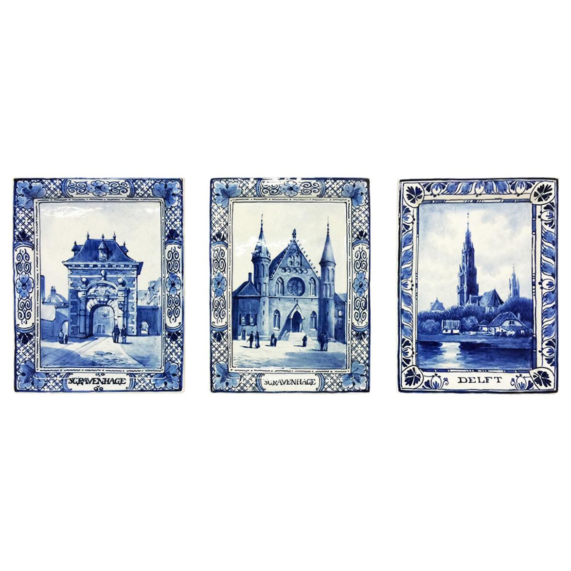 Delft Porceleyne Fles Small Wall Plates, the Hague and Delft, 1894 and 1912 For Sale