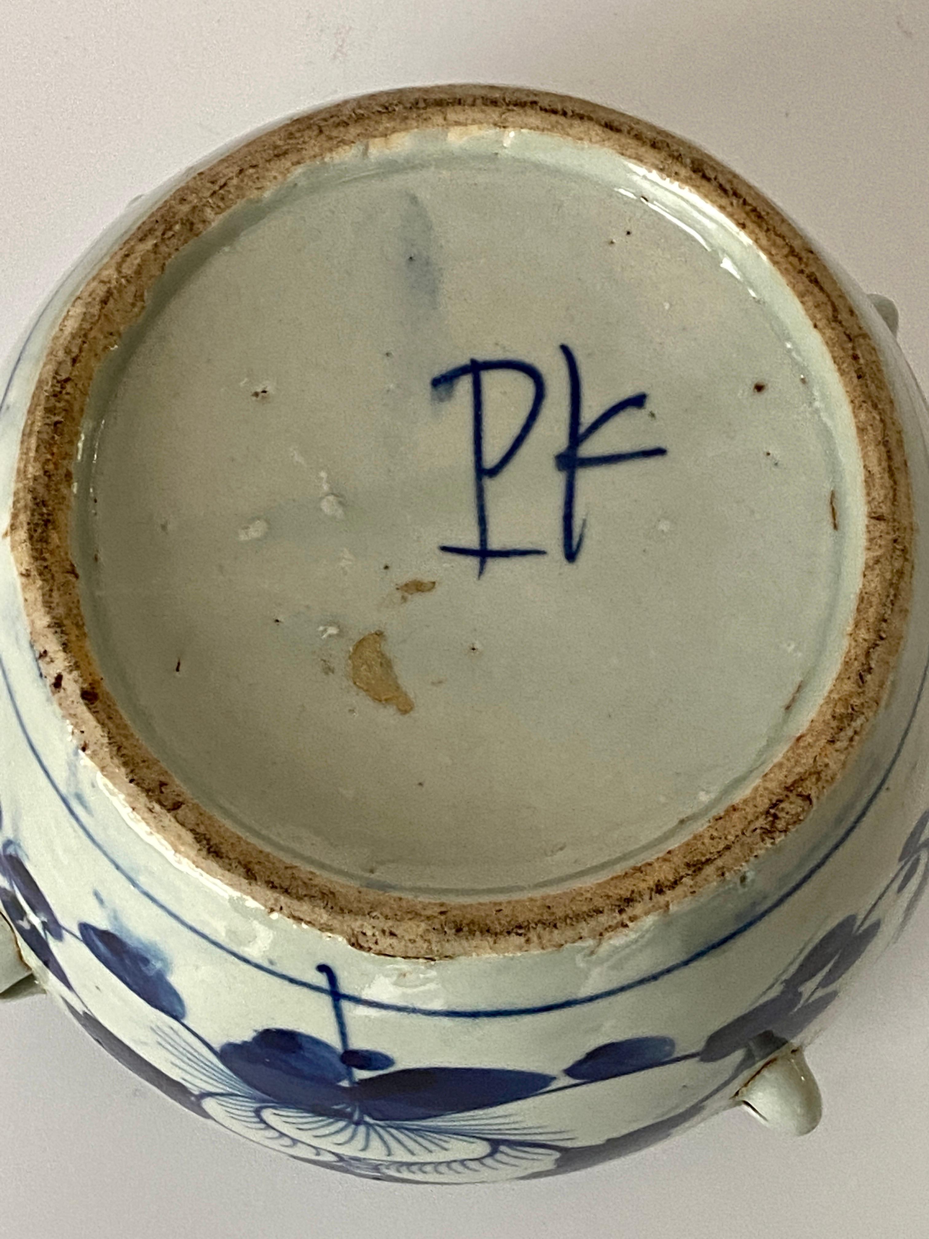 This pot is in Faïence, in white and blue. They has been made in Netherlands, in Late 17th Century they are Delft pieces. By Jacobus Pynacker, signed
 