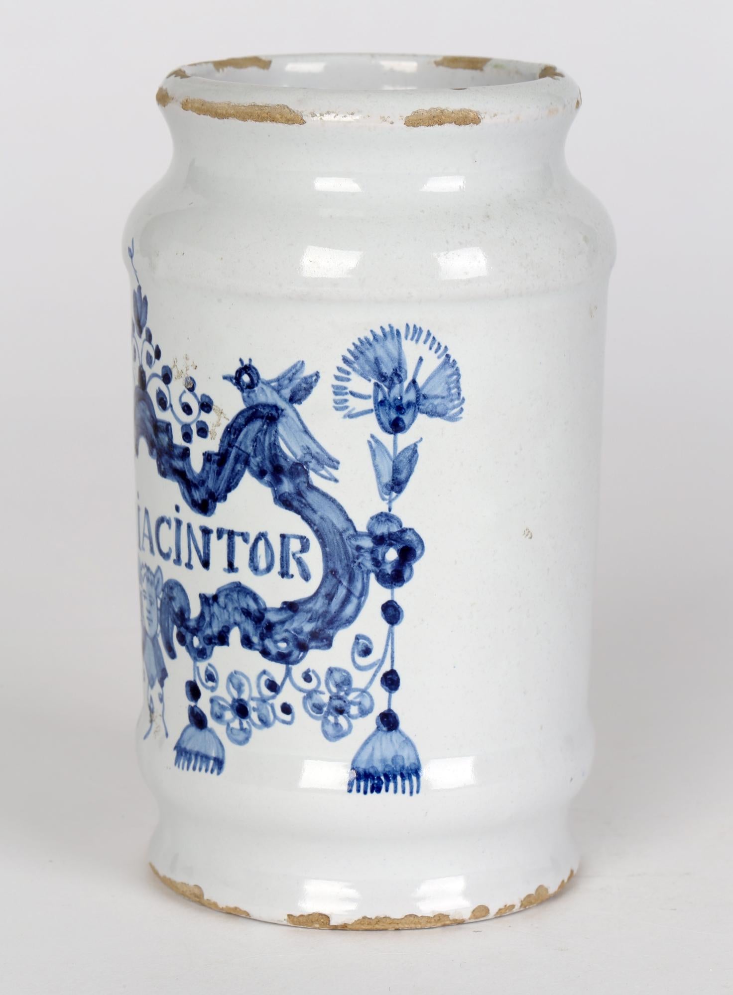 Delft Pottery Apothecary Jar Marked Conf.Hiacintor 7