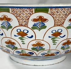 Delft Punch Bowl Hand-Painted, Netherlands, 18th Century, Circa 1780