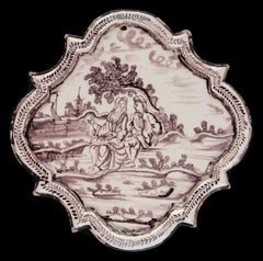 Delft Purple and white plaque with figures in a landscape Utrecht 1760
