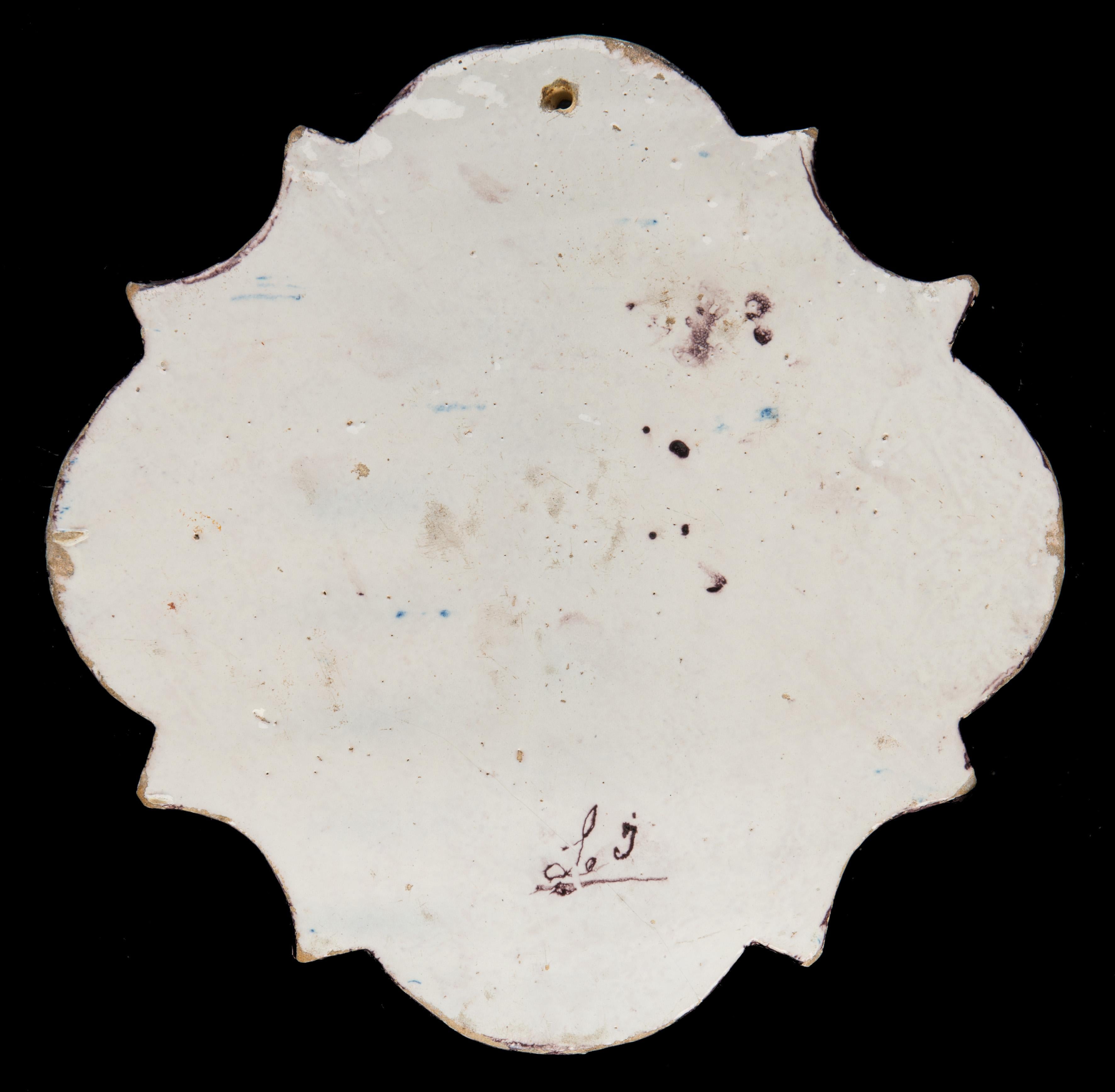 18th Century Delft Purple and white plaque with figures in a landscape Utrecht 1760 For Sale