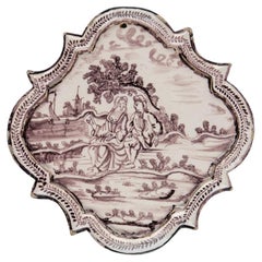 Delft Purple and white plaque with figures in a landscape Utrecht 1760