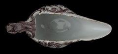 Delft Purple and white sauceboat with flowers,  circa 1760