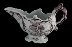 Delft Purple and white sauceboat with flowers,  circa 1760