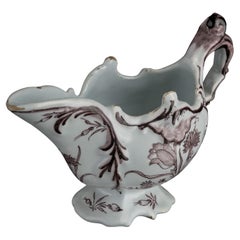 Antique Delft Purple and white sauceboat with flowers,  circa 1760