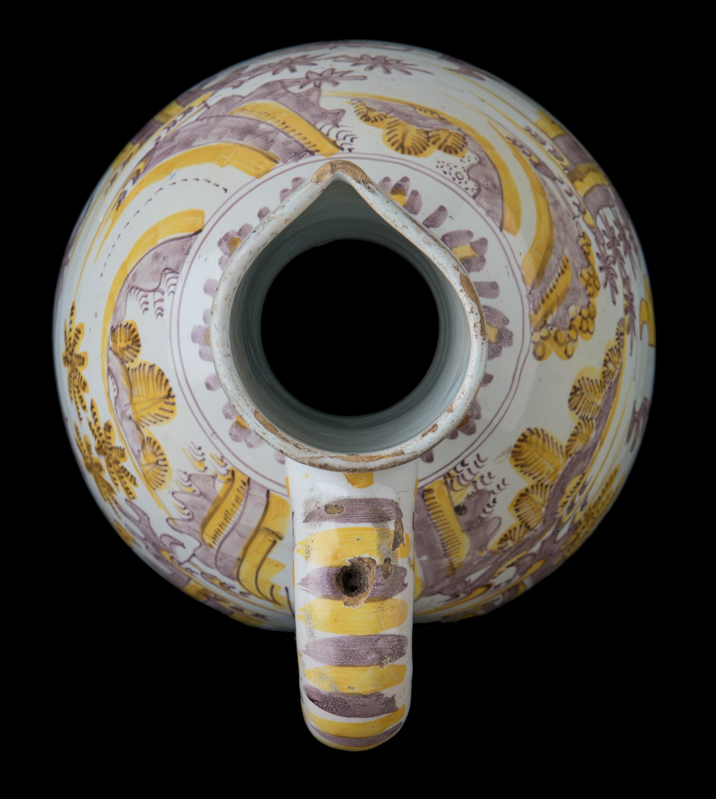 17th Century Delft, Purple and Yellow Chinoiserie Jug, circa 1680-1700 For Sale