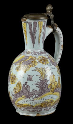 Delft, purple and yellow chinoiserie wine jug circa 1680
