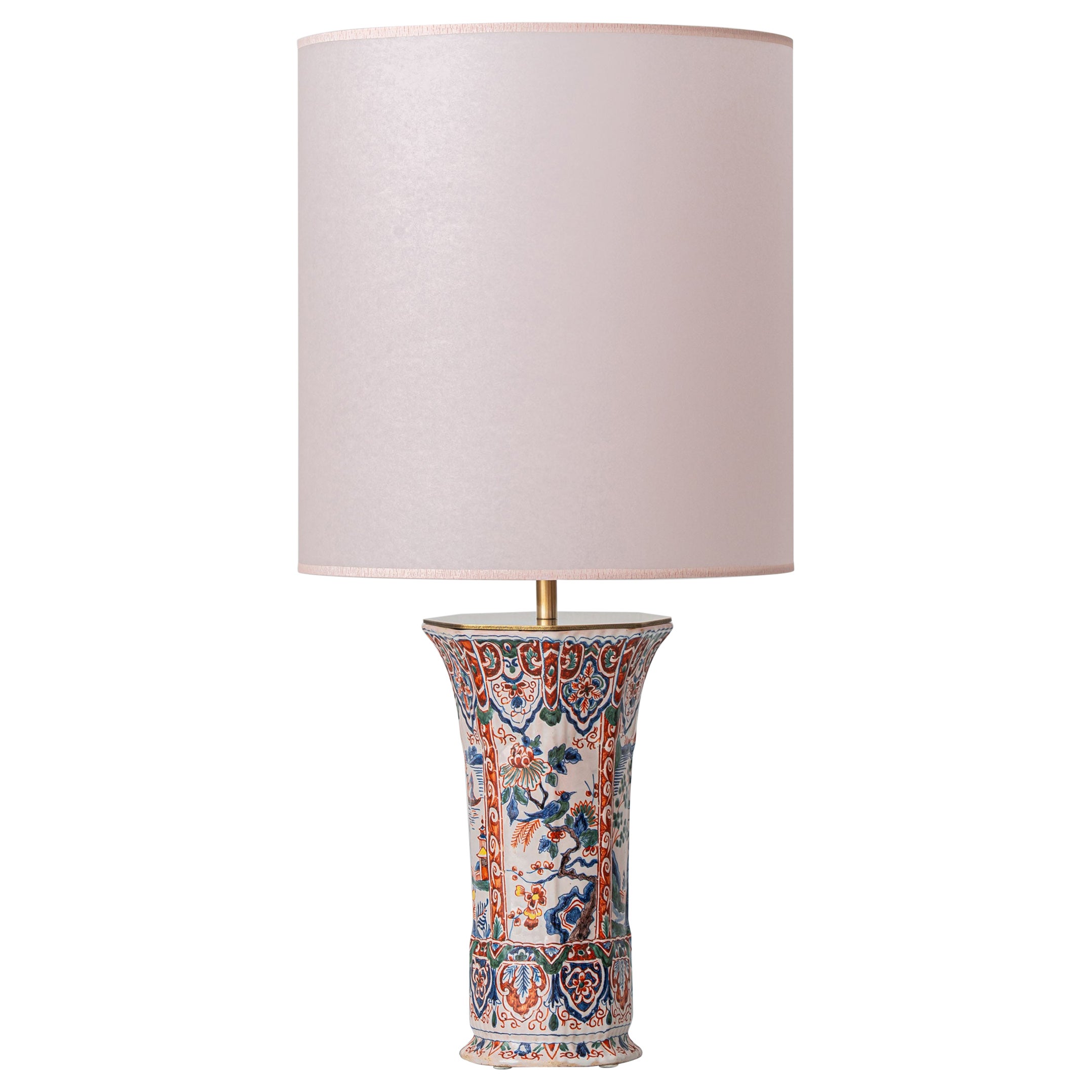 Delft Revival Chinoiserie Faience Table Lamp, Geo Martel, Desvres, circa 1900