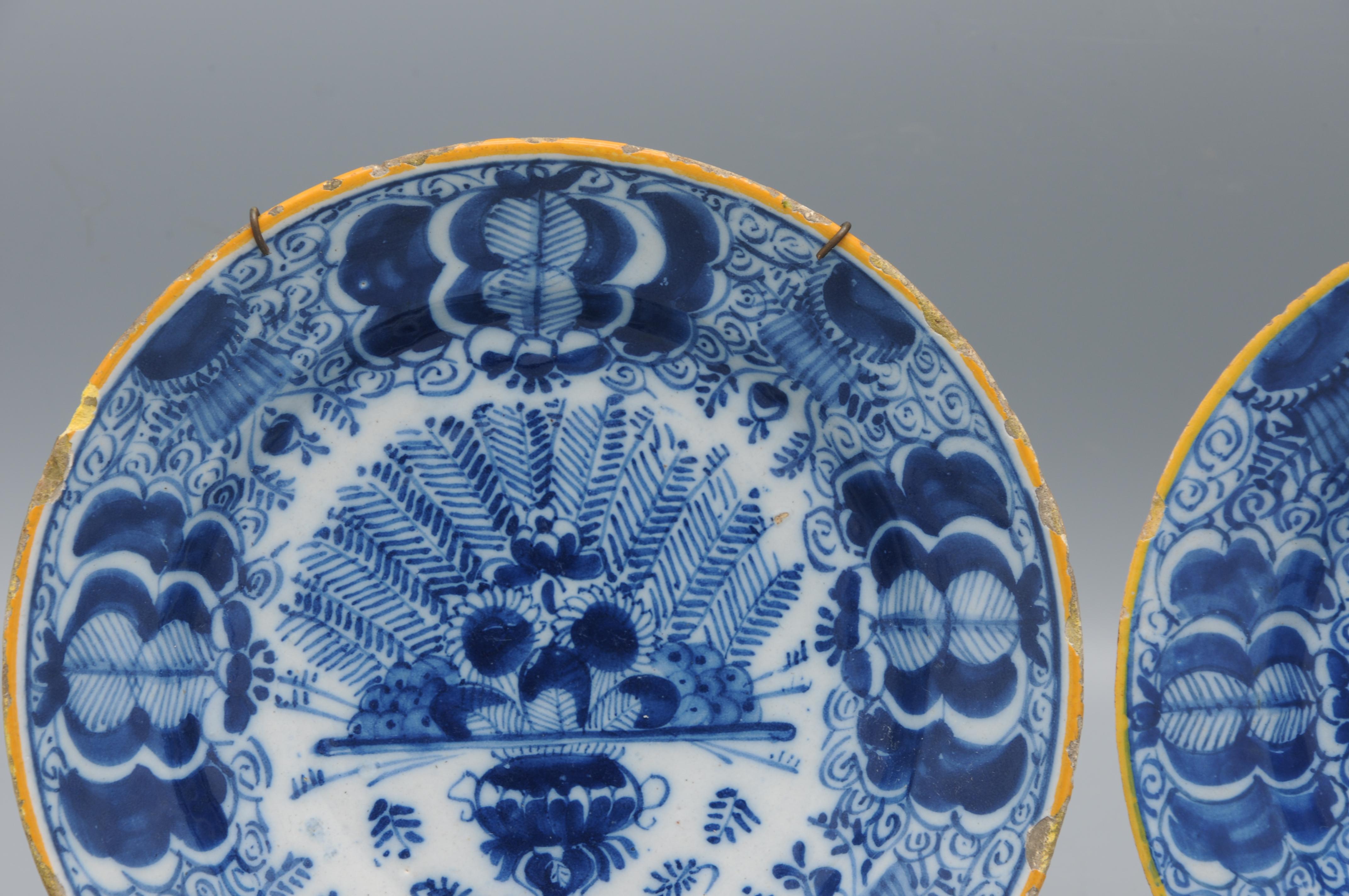 Glazed Delft - set of small 'Peacock' plates - second half 18th century For Sale