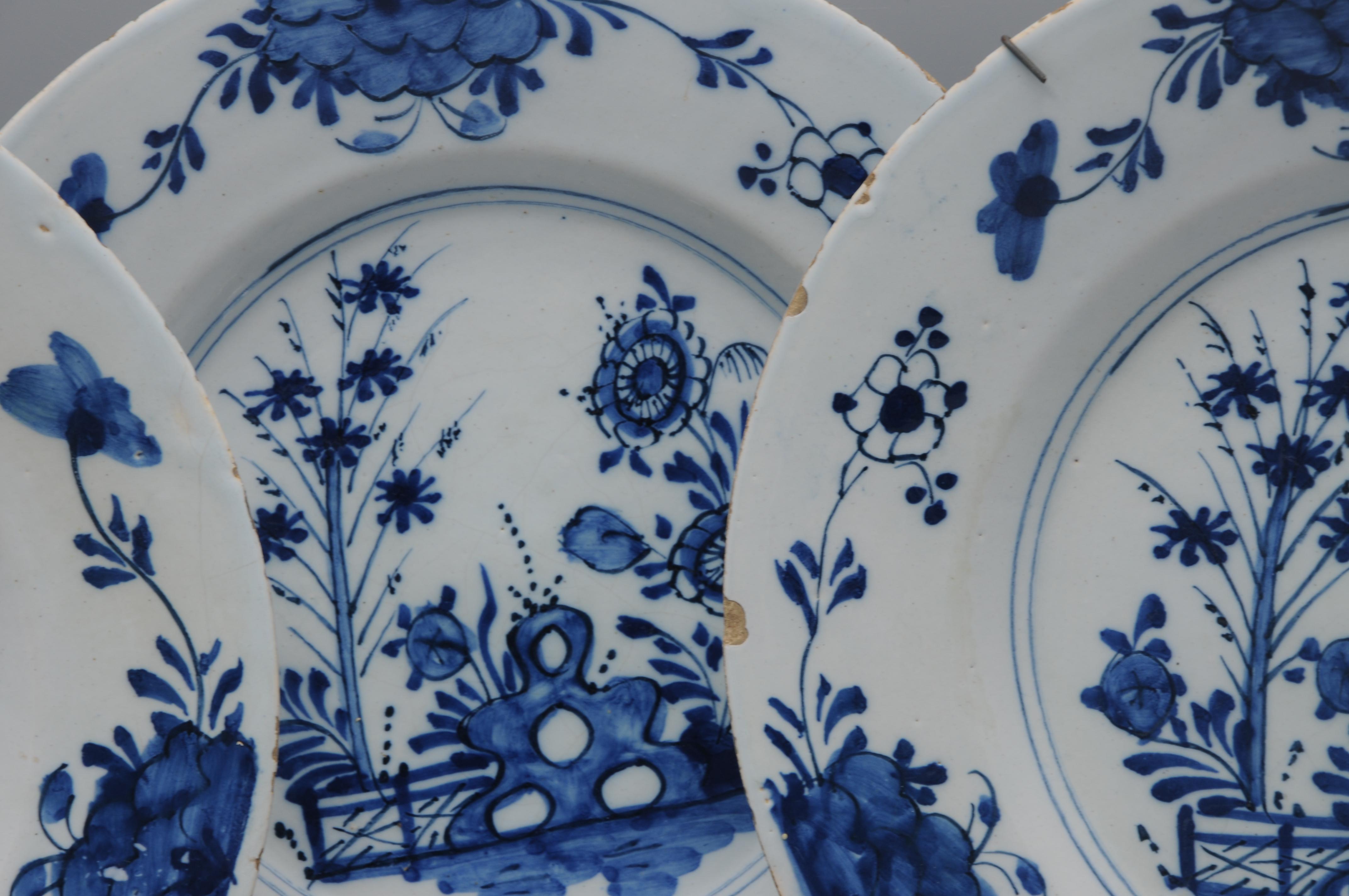 Vernissé Delft - ensemble de trois assiettes chinoises, milieu du 18e siècle en vente