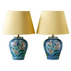Delft Table Lamps by Tichelaar Makkum (1940-1960) with New Shades, Handpainted