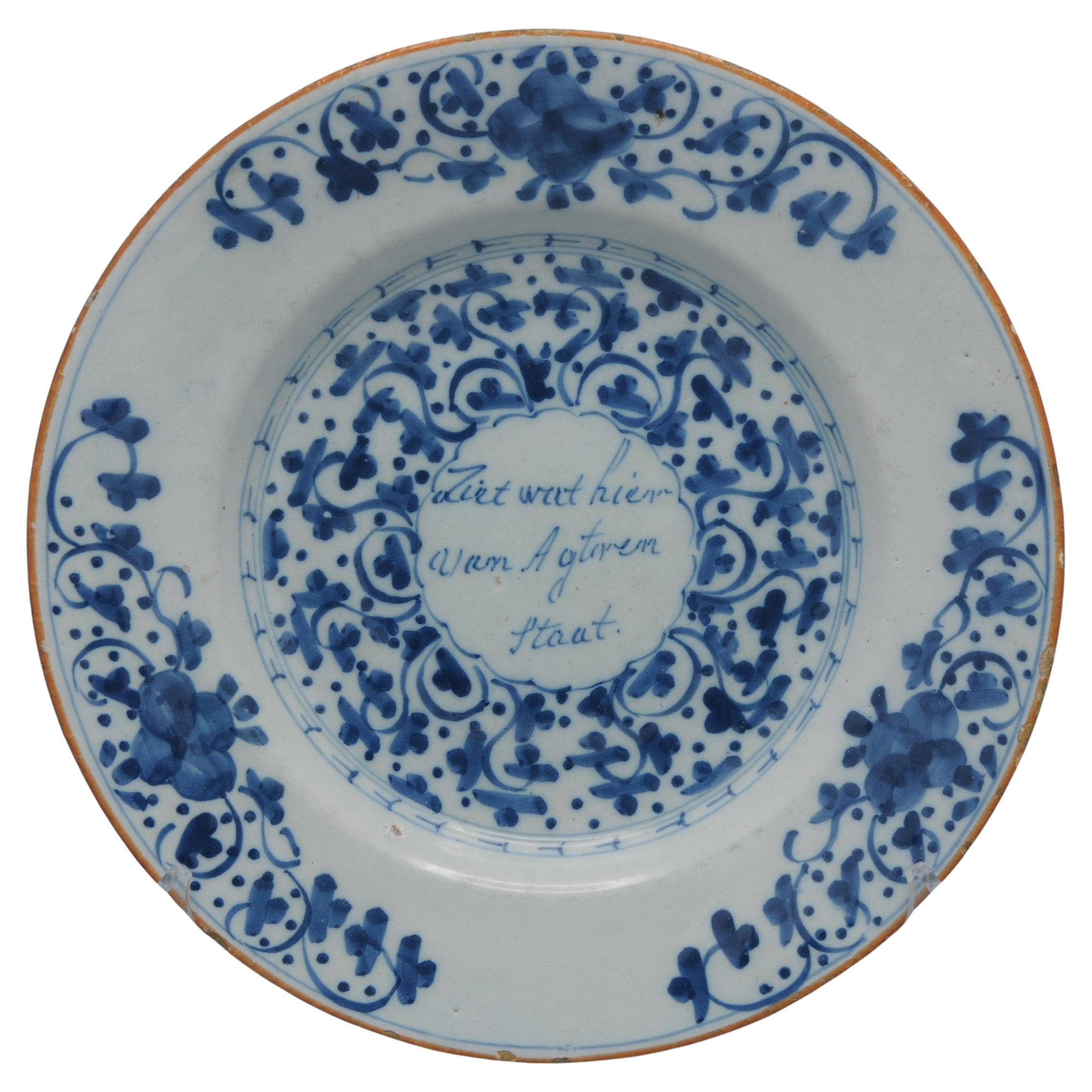 Delft - talking plate 'Ziet wat hier van agteren staat' - late 18th century
