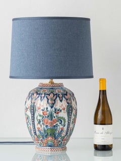 Delft Tichelaar Makkum Hand-Painted Ceramic Table Lamp, New Blue Linen Lampshade