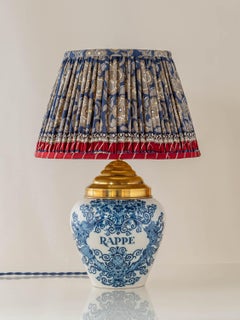 Delft Blue and White Lamp from Tobacco Jar, Embroidered Silk Sari Lampshade