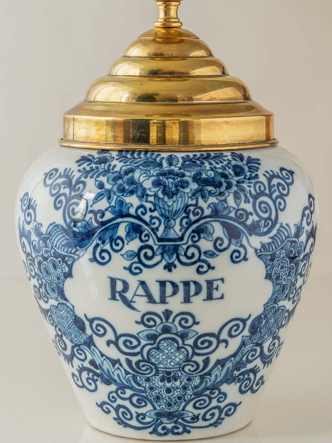 Delft Tichelaar Makkum Table Lamp from Tobacco Jar, New Silk Shade, 1940s In Good Condition For Sale In AMSTERDAM, NL