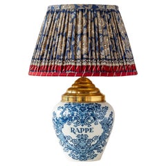 Delft Tichelaar Makkum Table Lamp from Tobacco Jar, New Silk Shade, 1940s