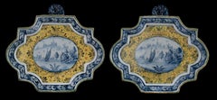 Delft Two polychrome plaques with landscapes  1750-1770