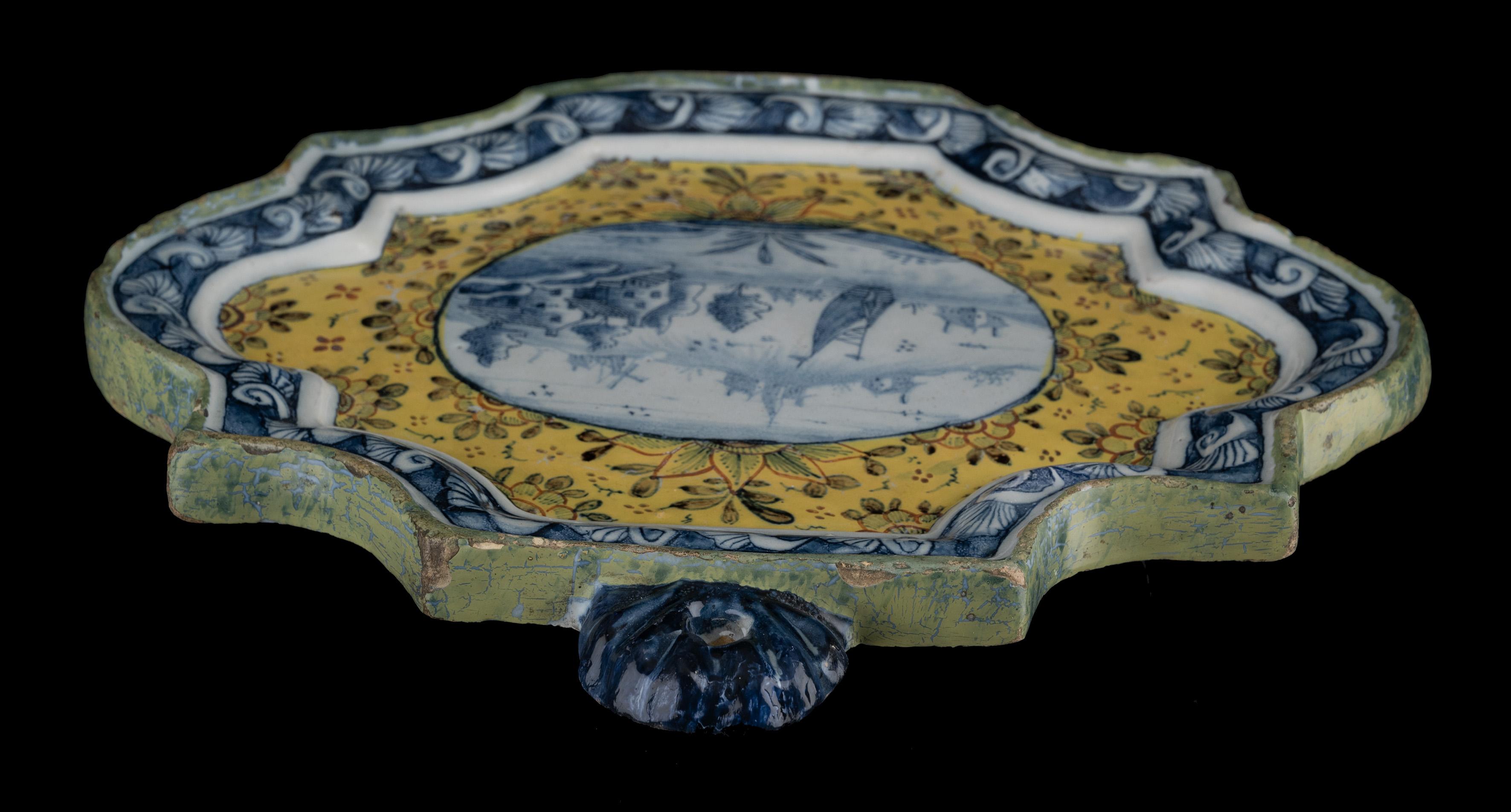 Glazed Delft Two polychrome plaques with landscapes  1750-1770  For Sale