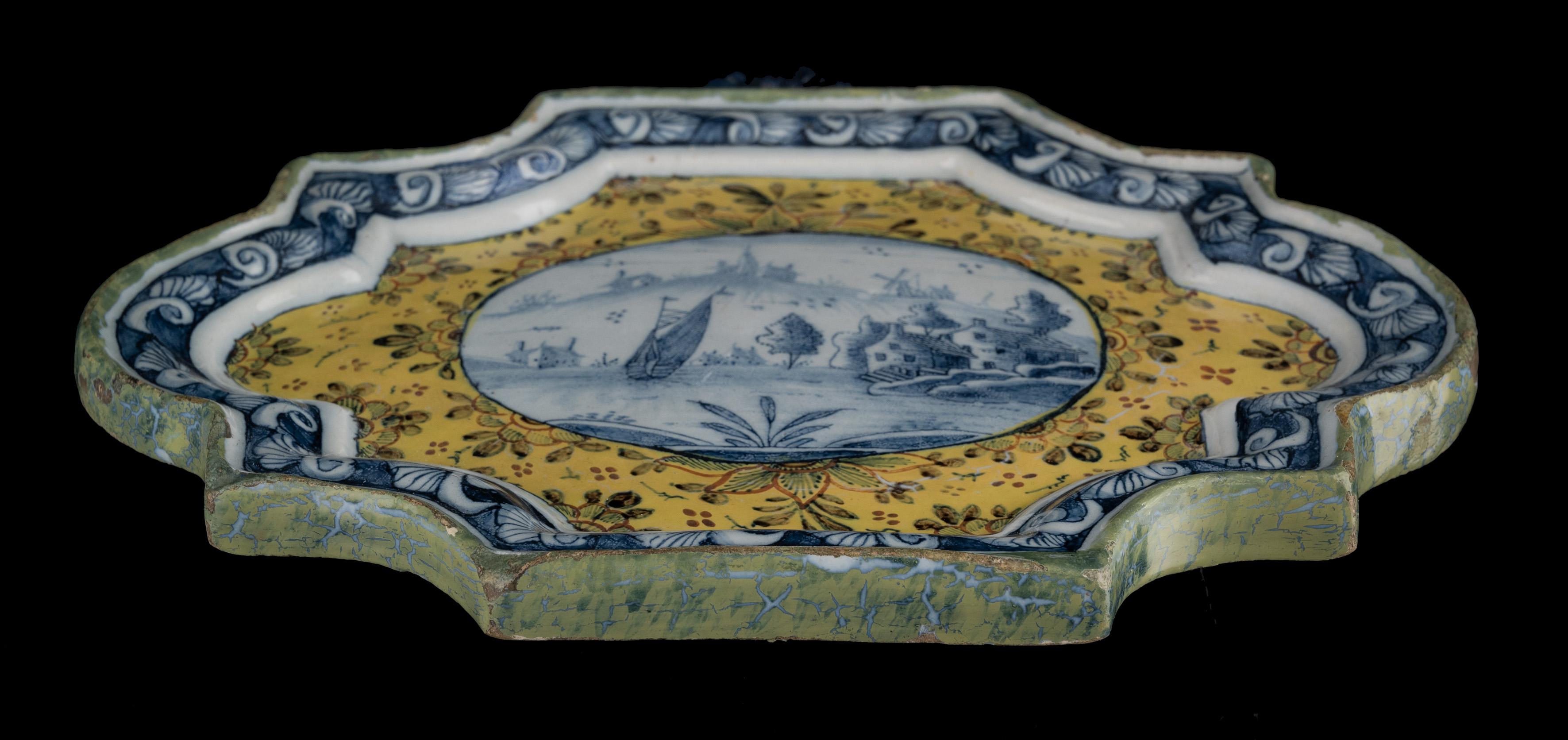 18th Century Delft Two polychrome plaques with landscapes  1750-1770  For Sale