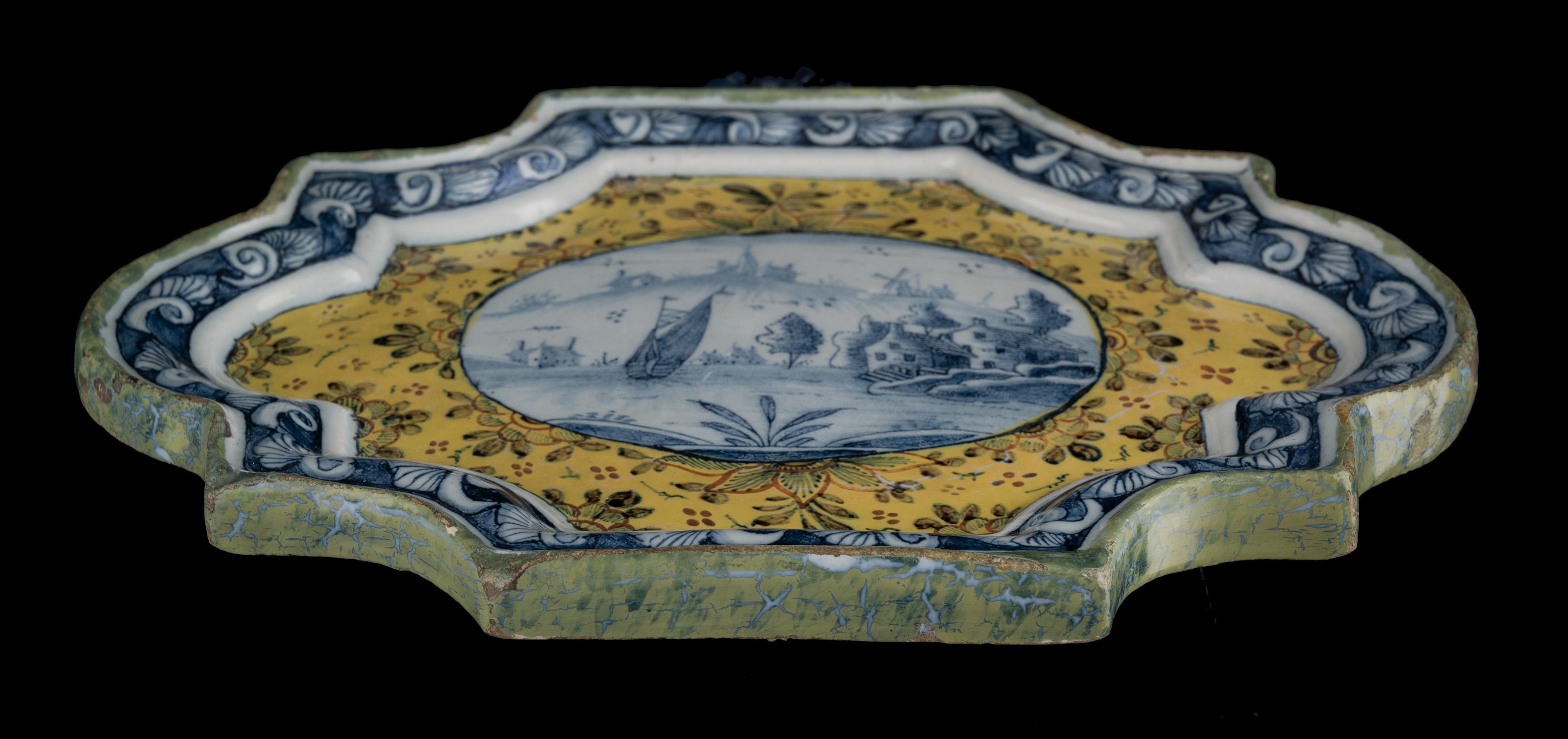 18th Century Delft Two polychrome plaques with landscapes  1750-1770 For Sale