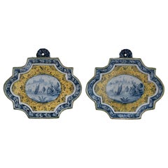 Delft Two polychrome plaques with landscapes  1750-1770