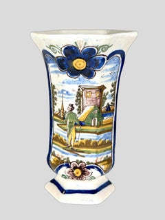 Delft Vase Hand Painted Polychrome Landscape Scene Holland 18th Century c1780